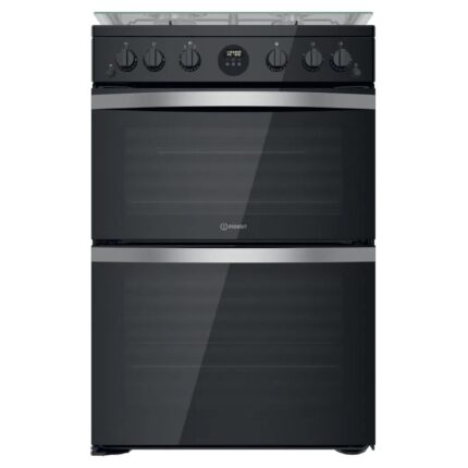 Indesit ID67G0MCB/UK Gas Double Cooker with 4 Hobs - Black